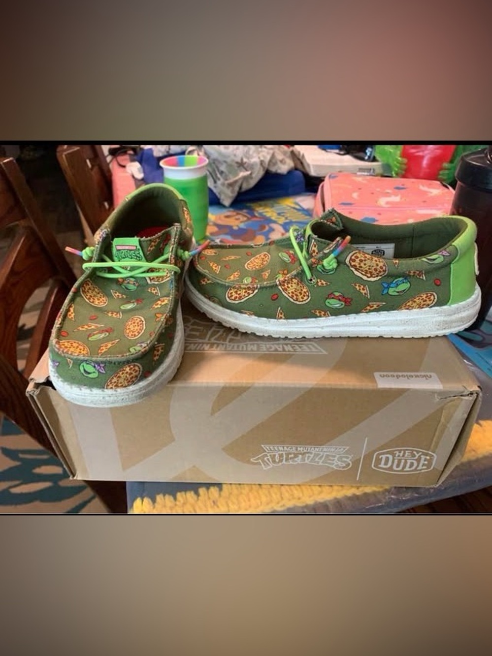Hey Dude Kids Green Pizza-Print Slip-On Sneakers